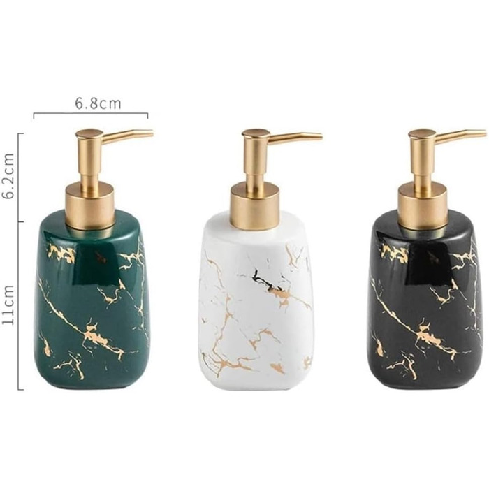 Керамічний дозатор для мила FülleMore, 350 мл, наповнюваний, золото, мармур, для кухні та ванної кімнати