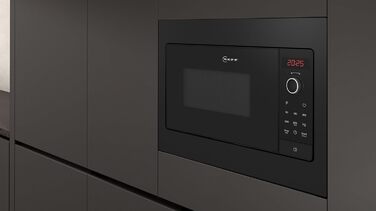 Вбудована мікрохвильова піч NEFF HLAWG25S3 N30, 50x38 см, LED дисплей, автопрограми, Easy Clean, Easy Clock, чорний колір