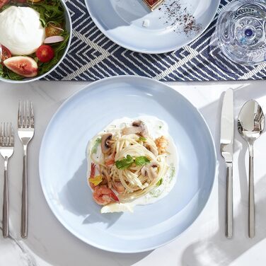 Набір посуду HIKAA на 6 осіб, 18-ти предметний сервіз з кісткового фарфору, комплект тарілок, безпечний для мікрохвильової печі та посудомийної машини, сервіз для дому, весілля, легкий та довговічний (блакитний)