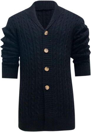 Чоловічий кардиган з довгими рукавами, в'язаний з крупною в'язкою, з ґудзиками, теплий, чорний. Ідеальний для осені та зими