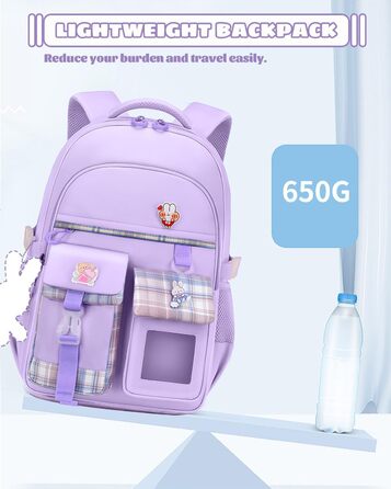 Дитячий рюкзак для дівчинки-підлітка, нейлоновий, водонепроникний, легкий, 9-15 років, фіолетовий