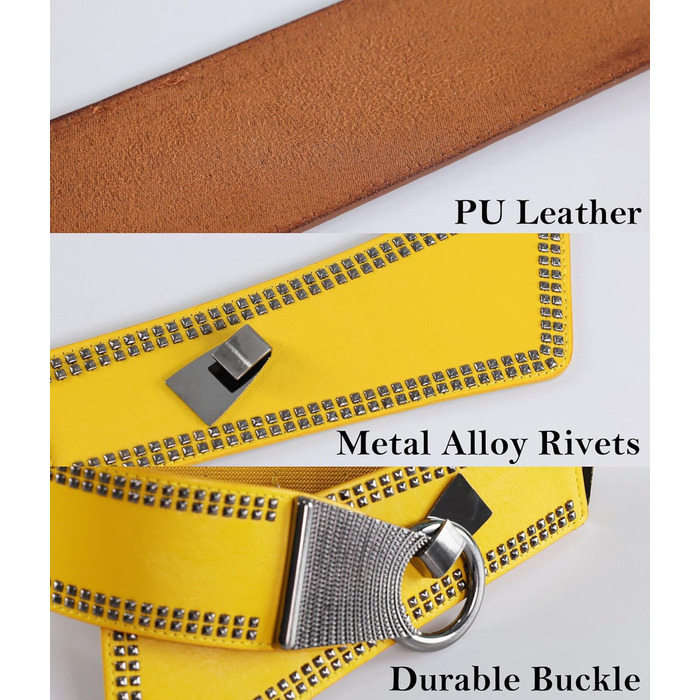 Жіночий пояс вінтажний широкий з еластичною стрічкою та пряжкою-застібкою. Колір: лимонний жовтий, розмір 31'-41'