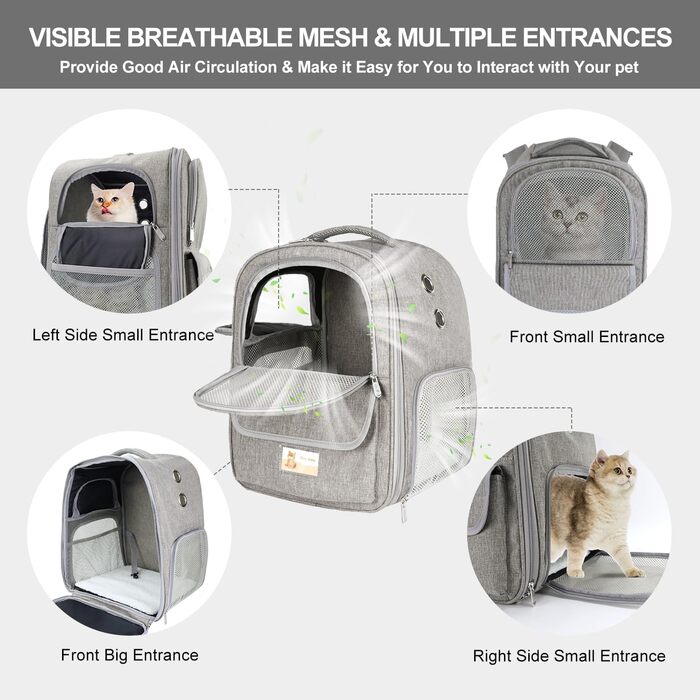Рюкзак-переноска для котів та собак, дихаючий, сірий | Рюкзак для тварин для подорожей, прогулянок, хандлінгу
