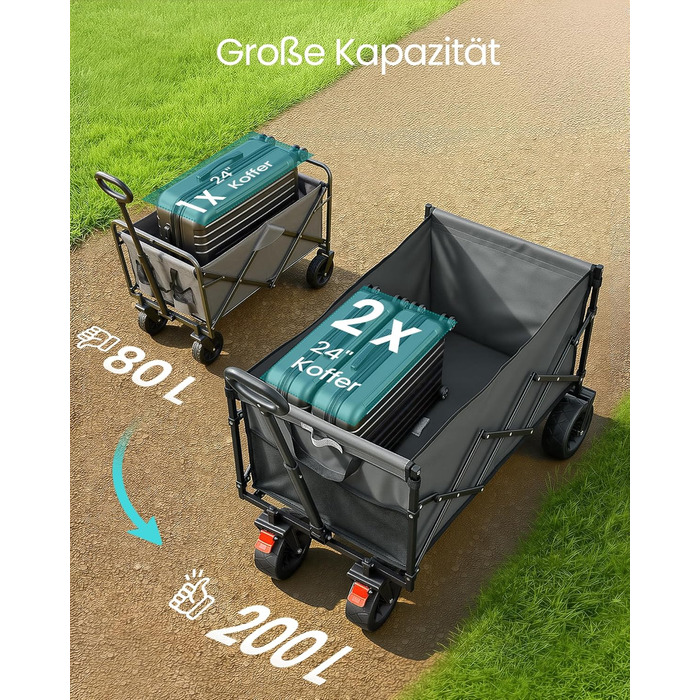 Візок садовий SONGMICS GFW909B01 (200л, сірий голуб), складний, з посиленими колесами (2 універсальні), вантажопідйомність до 180 кг