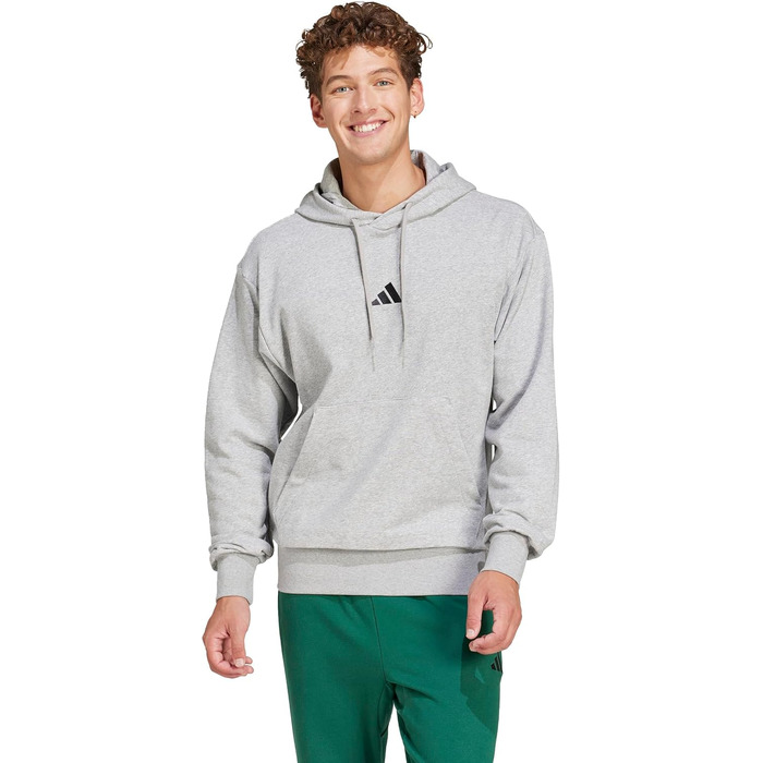 Чоловічий худі adidas Essentials Feelcozy з французьким тері, сірий меланж/чорний, розмір M