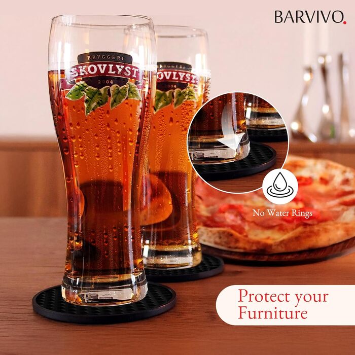 BARVIVO Coasters by Barvivo, Set of 8 Silicone Coasters in Black with Triangles - Drink Coasters to Protect Wood, Glass, or Marble Surfaces - Cup Coasters