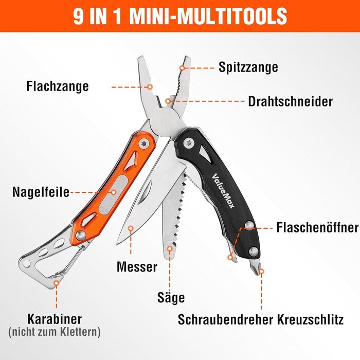 Мультитул ValueMax 9-в-1: мультиінструмент з плоскогубцями та ножем для кемпінгу та ремонту