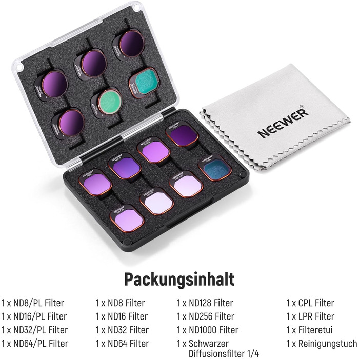 Набір фільтрів NEEWER ND&CPL для DJI Mini 4 Pro: 6 шт. (ND8, ND16, ND32, ND64, ND128, CPL) з ультратонким рамкою. Фільтри для дрона з HD склом, комплект