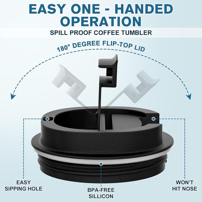 Термокружка для кави з кришкою, 380 мл, з подвійними стінками, з нержавіючої сталі, блакитно-чорна