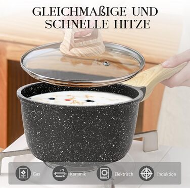 Набір кухонного посуду GiPP з кришкою, антипригарне покриття з кераміки, набір каструль та сковорідок для всіх типів плит, (сірий, 14-ти частинний)