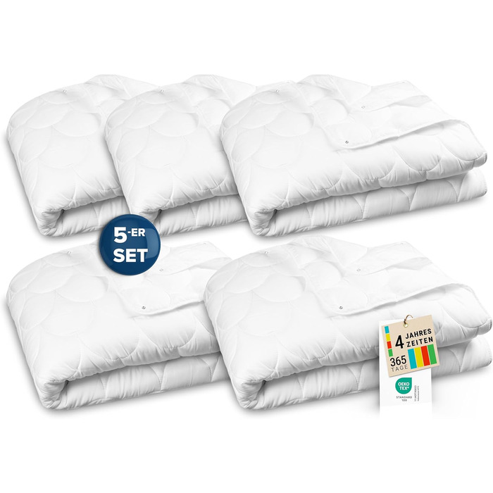 ZOLLNER 5-Piece Set 4-Seasons Duvet Cover - Skin-Friendly and Breathable Day Blanket - with Snap Buttons - Polyester - Washable up to 60°C - 135x200 cm - Hotel Quality - Oeko Tex® Certified 5x 135 x 200 cm White