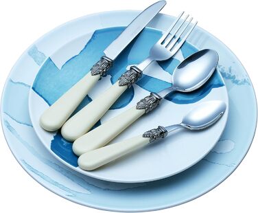 EXZACT 16-Piece Cutlery Set, Cream, Stainless Steel with Detailed Handle, Traditional, Elegant, Vintage Style/Antique