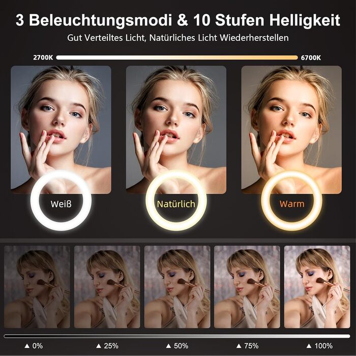 Кільцева лампа Evershop 10.5” з штативом для телефону/ноутбука: відеоконференції, стрімінг, YouTube, TikTok, LED, 3 кольори, 10 рівнів яскравості, 360° обертання