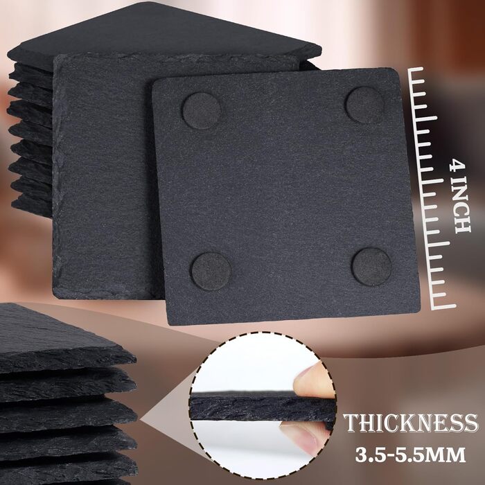 36 Slate Coasters, GOH DODD 4-Inch Black Stone Coasters Set, Laser-Engraved Blank Coasters with Anti-Scratch Bottom for Home, Office, Kitchen, Apartment, Bar, Gathering