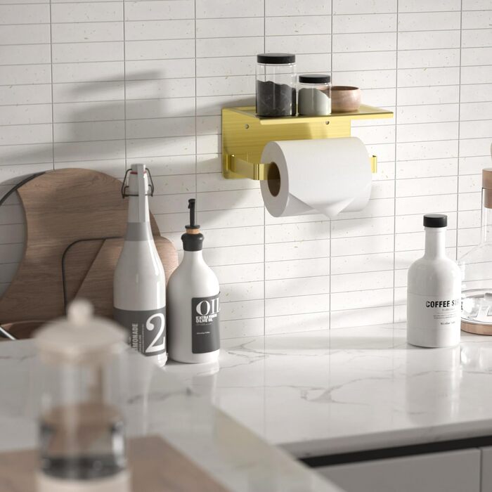 Тримач туалетного паперу HITSLAM без свердління, нержавіюча сталь з полицею, самоклеючий, для ванної кімнати, щіткова мідь