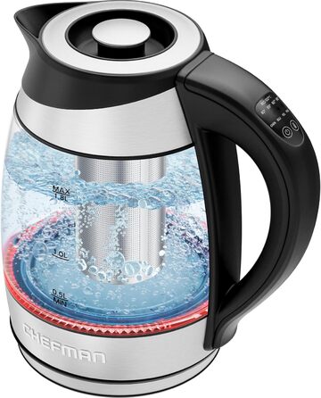 Chefman Electric Glass Kettle with Temperature Control - 1.8L Stainless Steel, Infuser, Auto Shutoff, LED Display