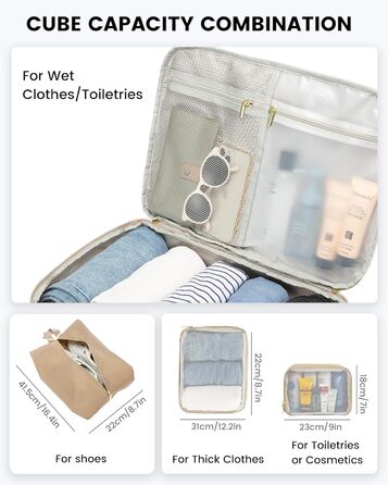 Рюкзак LOVEVOOK для ручної поклажі в літак, 40L, водонепроникний, для жінок, з відділенням для взуття та ноутбука 17.3 дюймів, бежевий + хакі