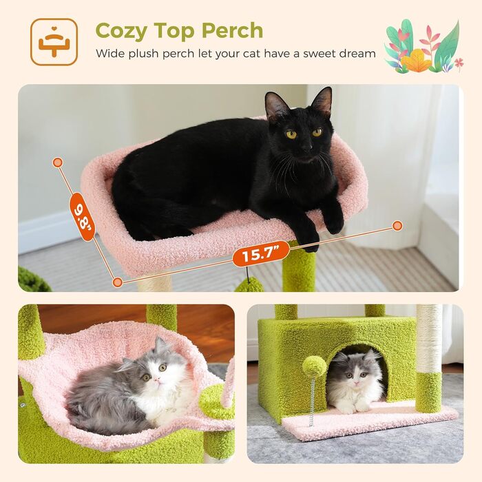 PAWZ Road Крактар для котів з гамаком, котячий комплекс з сизалю, зелений 83 см (рожевий)