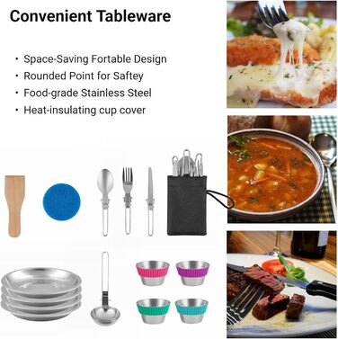 Набір кухонного посуду Bulin для кемпінгу та пікніків (24/13/11/8/4 шт.) – посуд для походів, пікніків та відпочинку на природі