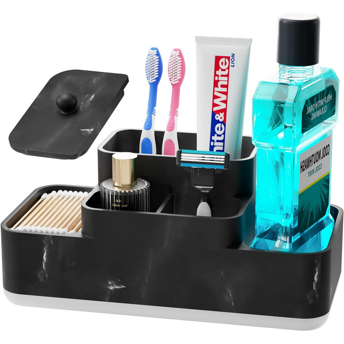 VITVITI Toothbrush Holder Electric Toothbrush Holder with Cover Bathroom, Marble Electric Toothbrush Toothbrush Holder Bathroom Organizer Countertop Toothpaste Vanity Counter Toothbrush Holder