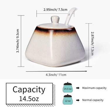 Керамічна цукерниця з ложкою, 430 мл, біла - для кухні, дому, кав'ярні