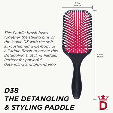 Щітка для волосся Denman Power Paddle - для розчісування, сушіння та укладки, D3 піни, червоно-чорна, P038