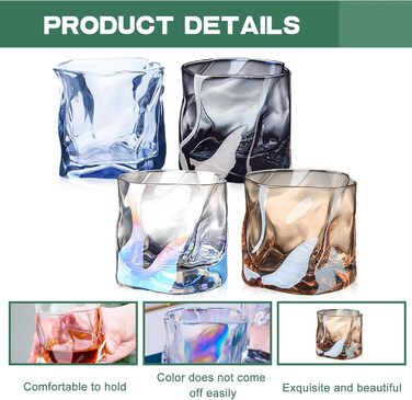 Набір склянок для віскі 4 шт. (200 мл), склянки з нерівною поверхнею, без ніжки, ідеальні для чоловіків, на день народження, на батьківський день, на річницю, 4 кольори