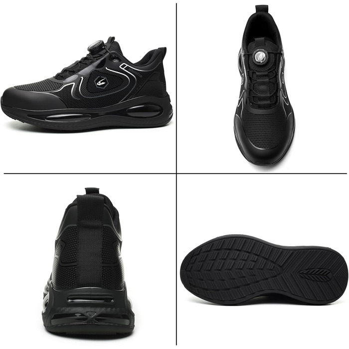 Робочі черевики безпеки для чоловіків та жінок. Легкі, дихаючі, з металевим носком. Розміри 36-46 EU. Чорно-зелені (37 EU, чорно-білі)