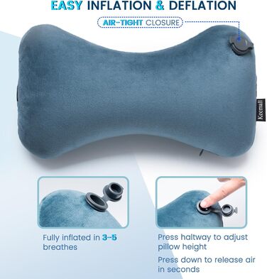Надувна подушка для шиї BestMaxs для подорожей: літак, поїзд, авто. Зручна, знімний чохол, сіра, 2 шт., середній розмір