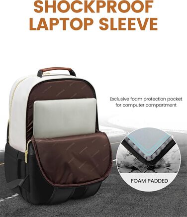 LOVEVOOK Рюкзак для жінок, великий, 15.6 дюймів, сумка для ноутбука, водонепроникний, шкільний рюкзак для дівчаток-підлітків, чорний, елегантний, сумка для роботи, для школи, університету, подорожей, 15.6 дюймів (15.6', Бежево-чорний-коричневий)