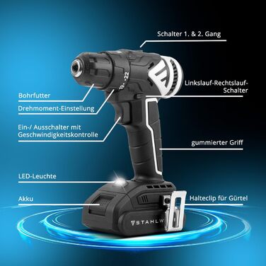 Акумуляторний шуруповерт STAHLWERK 18V Brushless з набором: акумулятор, зарядний пристрій, кейс (ABS-18 ST)