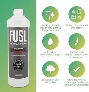 FUSL Grill Cleaner Set – FOAMSTER Foam Cannon + 1L Crust Remover – Extra Strong Grill Cleaner for Gas Grill, Smoker & Grill Grate – Biodegradable & Effective – Made in Germany