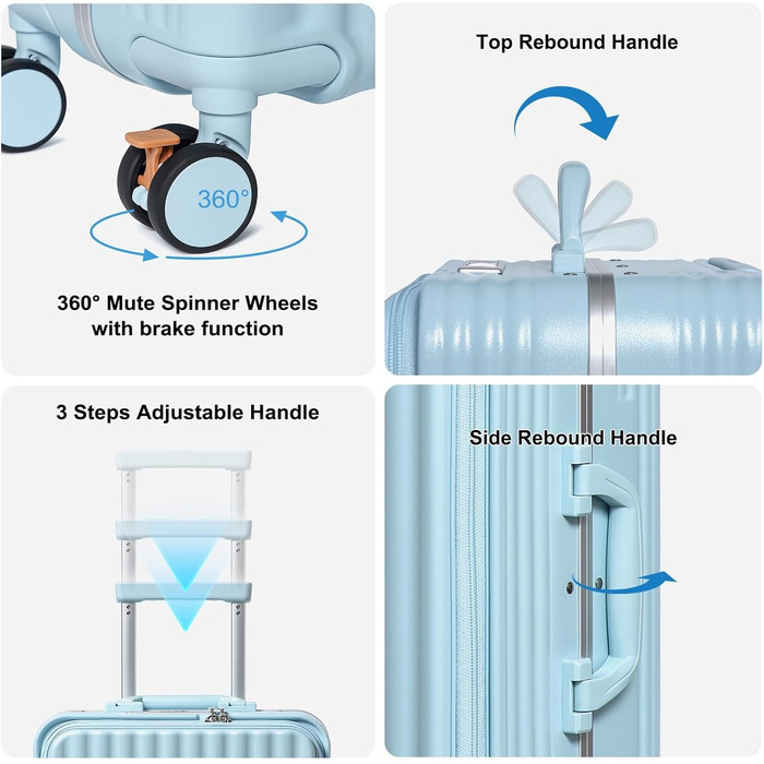 Валіза ручної поклажі Sea Choice з жорстким корпусом з PC, відділенням для ноутбука, USB-портом, 8 спін-колесами, замком TSA та тримачем для напоїв (1 шт., блакитний)