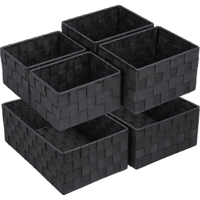 Posprica Drawer Organizer, Handwoven Storage Boxes Closet Divider for Desk, Dresser, Drawers, Cabinets, Cosmetic Organization, 4-Piece Set (Black, 6 Pieces)
