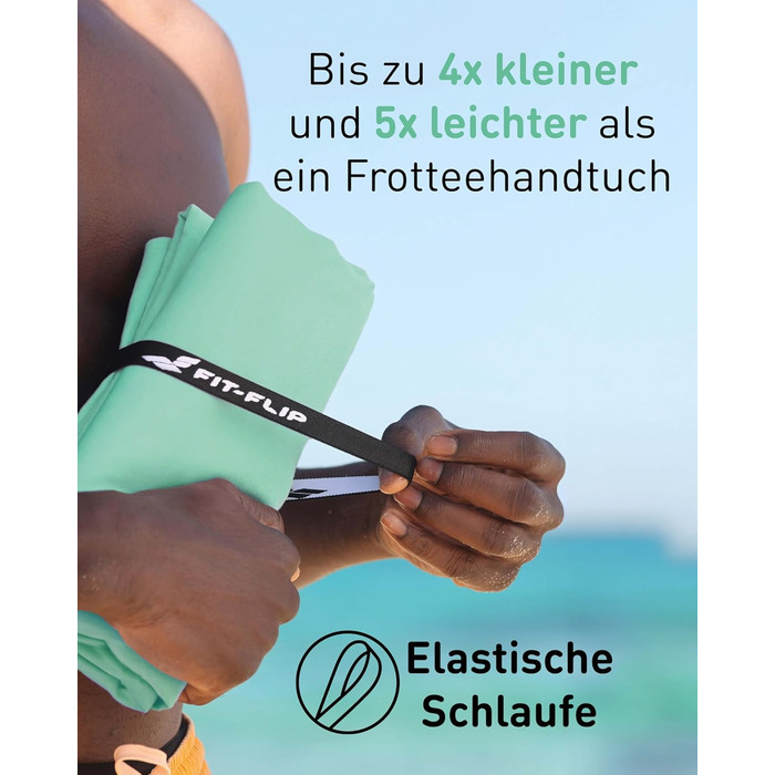 Рушники Fit-Flip з мікрофібри - компактні та легкі. Швидковисихаючі рушники з мікрофібри для подорожей, спорту, пляжу. Великий рушник для душу. Фітнес, спорт, плавання. 50x30см, 80x40см, 1 шт. (М'ята води)