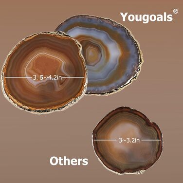 Yougoals Coasters, Geode Coasters for Drinks, Gemstone, Natural Stone, Agate Slices, Coasters, Cup Mat for Home Decoration (4 Pieces) (Natural Coffee, 2 Pieces)
