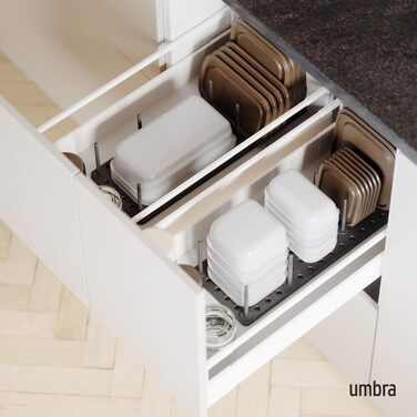 Органайзер для ящиків Umbra Peggy, набір 2 шт, антрацит, 45x30x10 см – система зберігання для каструль, кришок, контейнерів, кухонних шаф