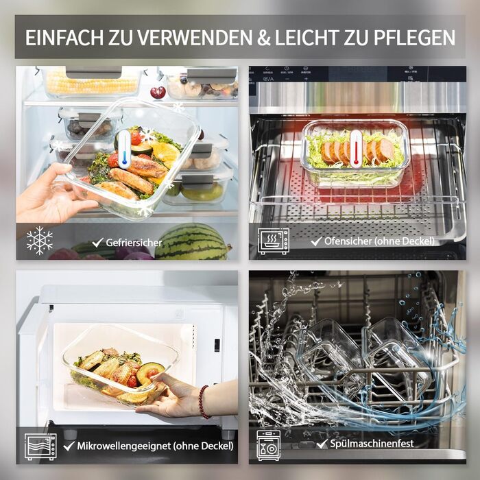 Набір контейнерів для зберігання їжі з боросилікатного скла з кришкою, BPA-free, герметичні, для мікрохвильової печі, духовка, посудомийна машина – контейнери для Meal Prep для кухні, офісу (SA101)