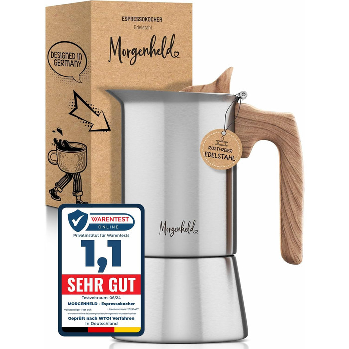 Premium Stainless Steel Espresso Maker - Large, 6 Cups, 300 ml Moka Pot Espresso Pot Induction Compatible Espresso Machine 300ml Induction Cooktop Gas Cooktop (200ml (4 Cups))