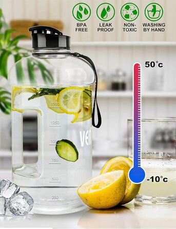Пляшка для води 2.2л з ручкою, велика прозора, BPA-free, для спорту, туризму, фітнесу, подорожей - міцна пластикова пляшка