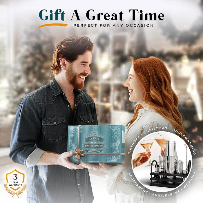 Набір для приготування коктейлів | Набір бармена | 14 предметів | Boston Shaker 28oz (800мл) | З рецептами | Подарунок