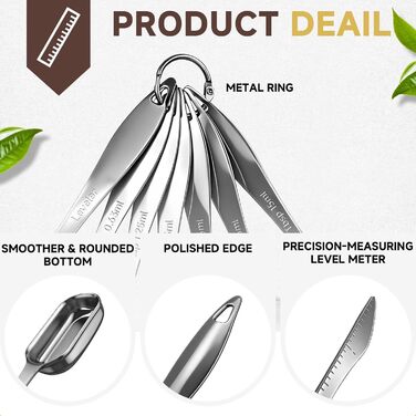 Набір мірних ложок з нержавіючої сталі 18/8 (7 шт) для спецій, протеїну, кави - довгорукі ложки для чаю, супу, дозування