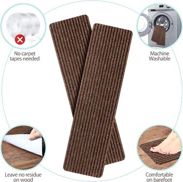 Килимок для сходин ToStair, 20x76 см (15 шт.) - антиковзаючі сходинкові килимки для дому, захист від зносу, для дітей, літніх людей та собак (колір: коричневий)
