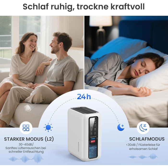 Електричний осушувач повітря NovaLivin з резервуаром 2L та регулюванням вологості | Для ванної, спальні, шафи