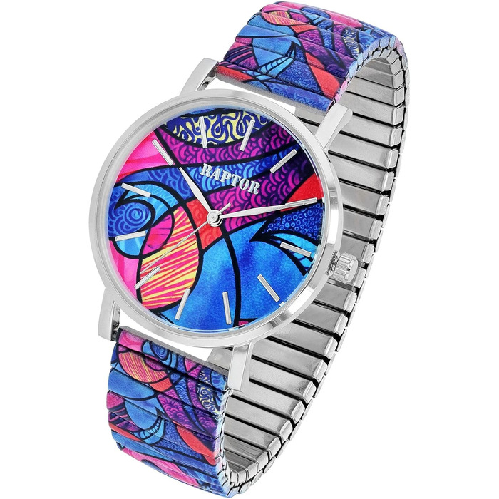Жіночий кольоровий наручний годинник Raptor Colorful Edition з розтяжним ремінцем (Блакитний/Червоний) — стильний аксесуар для жінок та літніх людей