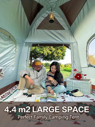 Надувний кемпінговий намет Glamping для 2/4/6/8 осіб 2025: швидкий монтаж, захист від дощу та москітної сітки, коричнево-бежевий