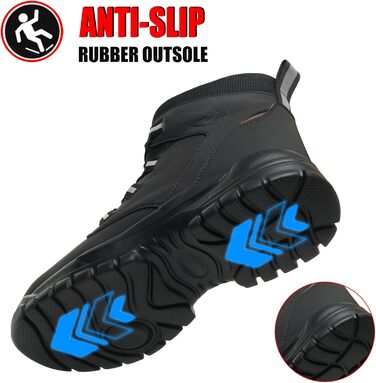 Черевики безпеки для чоловіків та жінок. Легкі, водонепроникні робочі черевики зі сталевим підноском. Чорні робочі черевики з антиковзкою підошвою. Розмір 43 EU