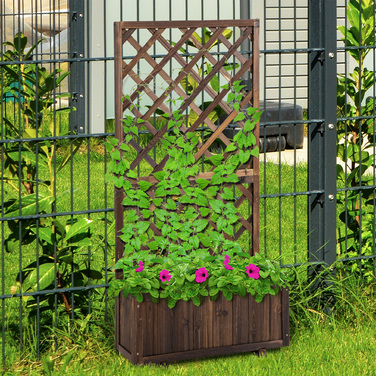 Outsunny Raised Garden Bed with Trellis and Planter Box made of Wood, 72.5x31.5x149.5cm, ideal for climbing plants & roses in the garden