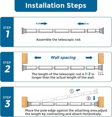 Штанга для карниза без свердління AIZESI 60-120 см, 1 шт. - Дзеркальна, для ванної кімнати, вікна, шафи (Чорний, 80-190см, 1 шт.)