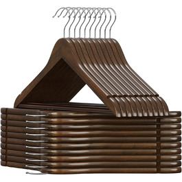 ABHENG Clothes Hangers, Wood, 20 Pieces, Wooden Hangers with Non-Slip Trouser Bar and 360° Swivel Hook, Shoulder Notches, Made from Natural Wood, Dark Walnut Color, AWY0320H